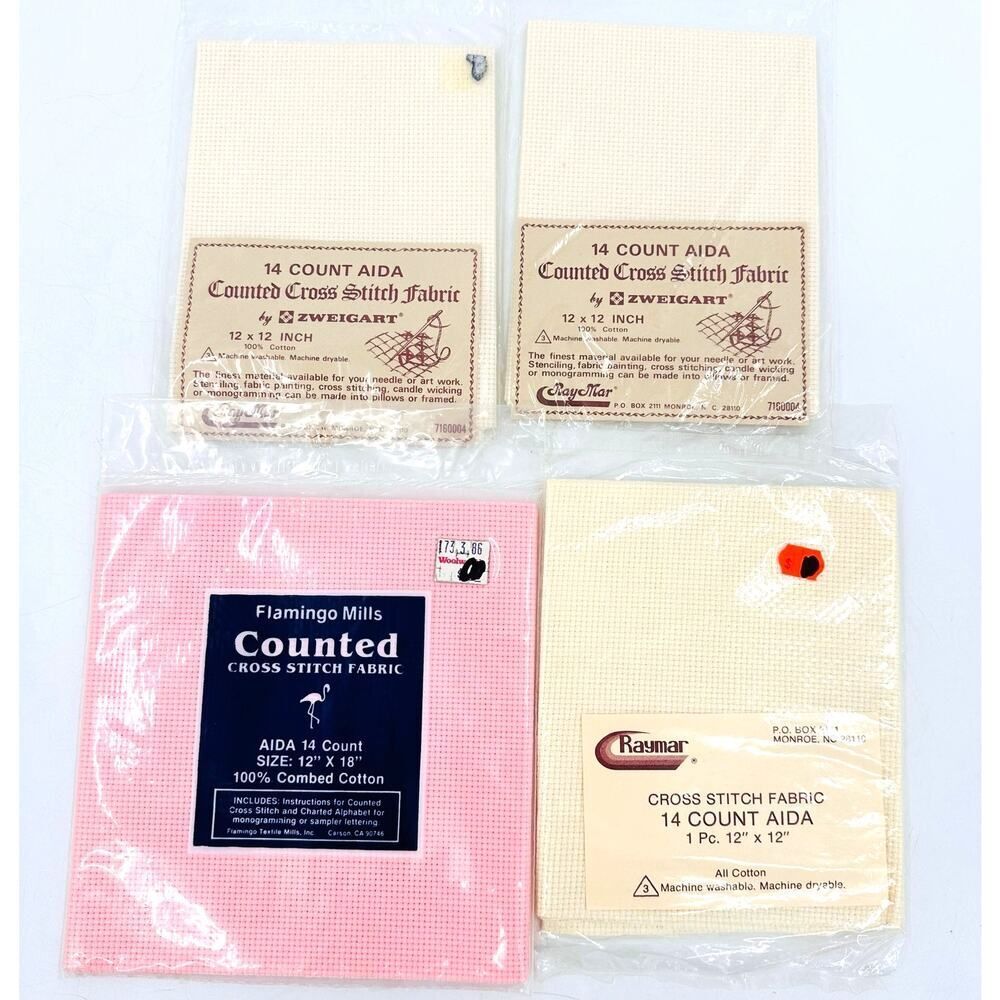 4 Zweigart Raymar 14 Count Aida Cross Stitch Needlepoint Fabric Cloth Pink Cream